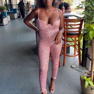Rita Sequin Jumpsuit - Pink Sequin WORN ONCE
